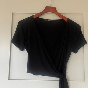 Lulu's Black Tie-Front Crop Top